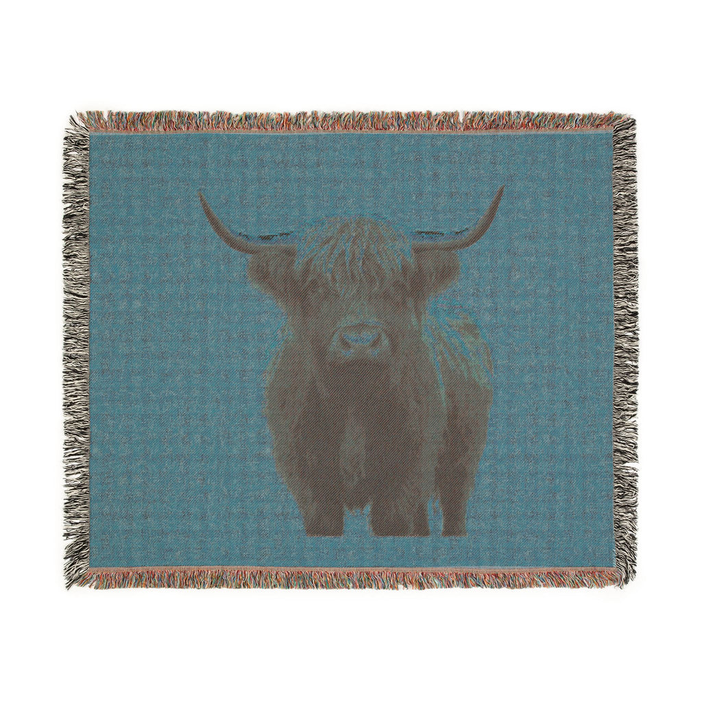 Highland Cow Woven Blanket | Scottish Cattle Throw, Rustic Farmhouse Decor