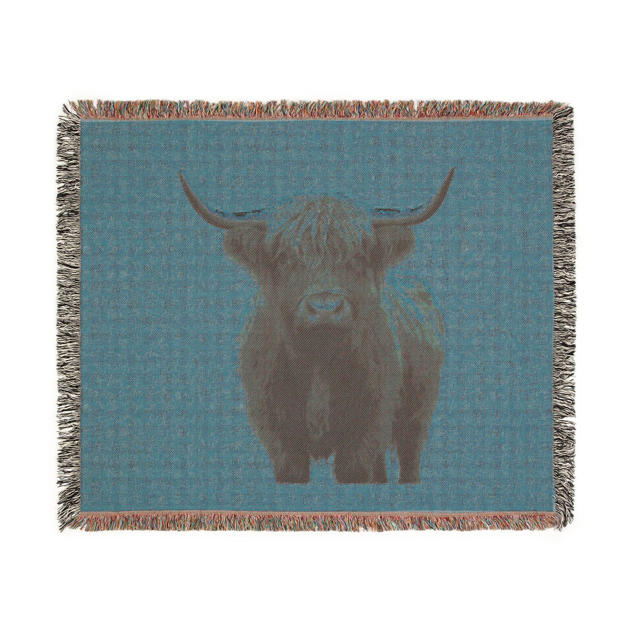 Highland Cow Woven Blanket | Scottish Cattle Throw, Rustic Farmhouse Decor