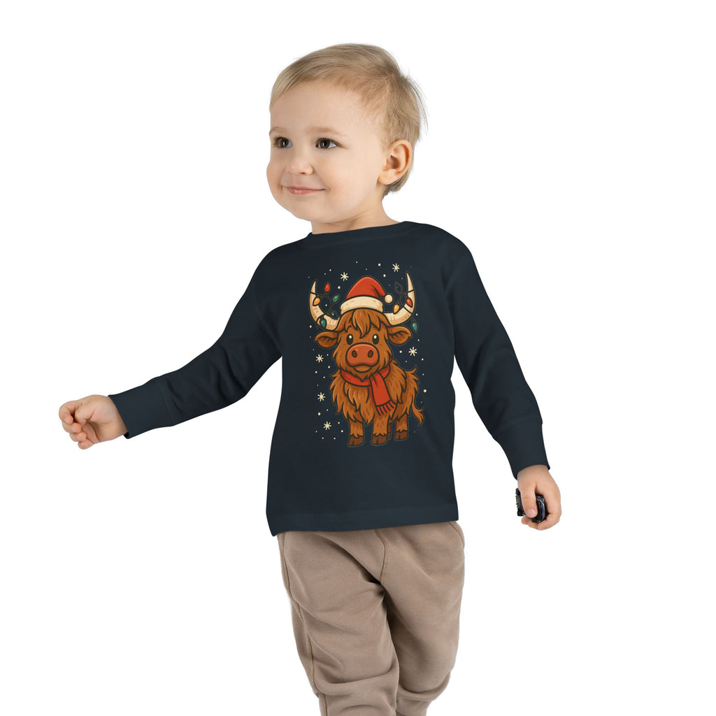 Highland Cow in Santa Hat Toddler Tee | Christmas