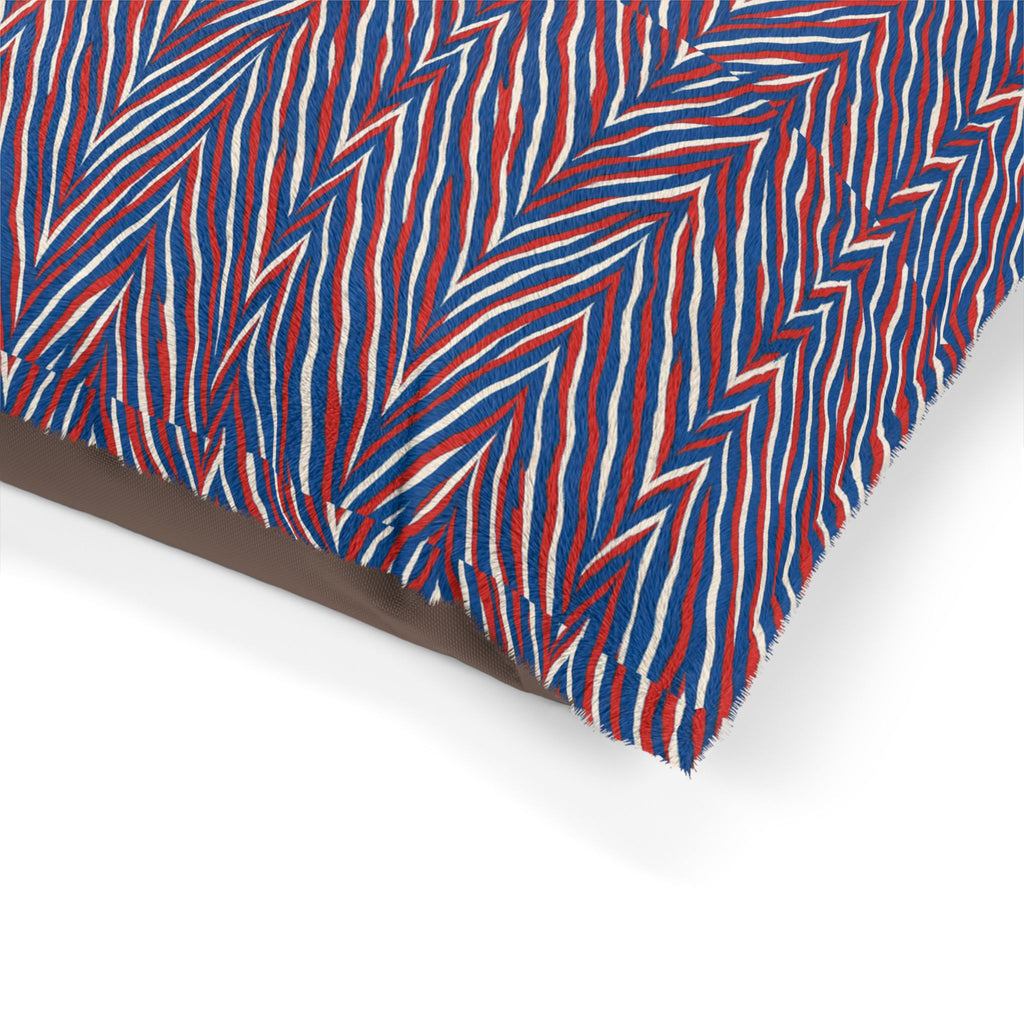 Red Blue Chevron Pattern Pet Bed | Striped Zigzag Dog Cushion