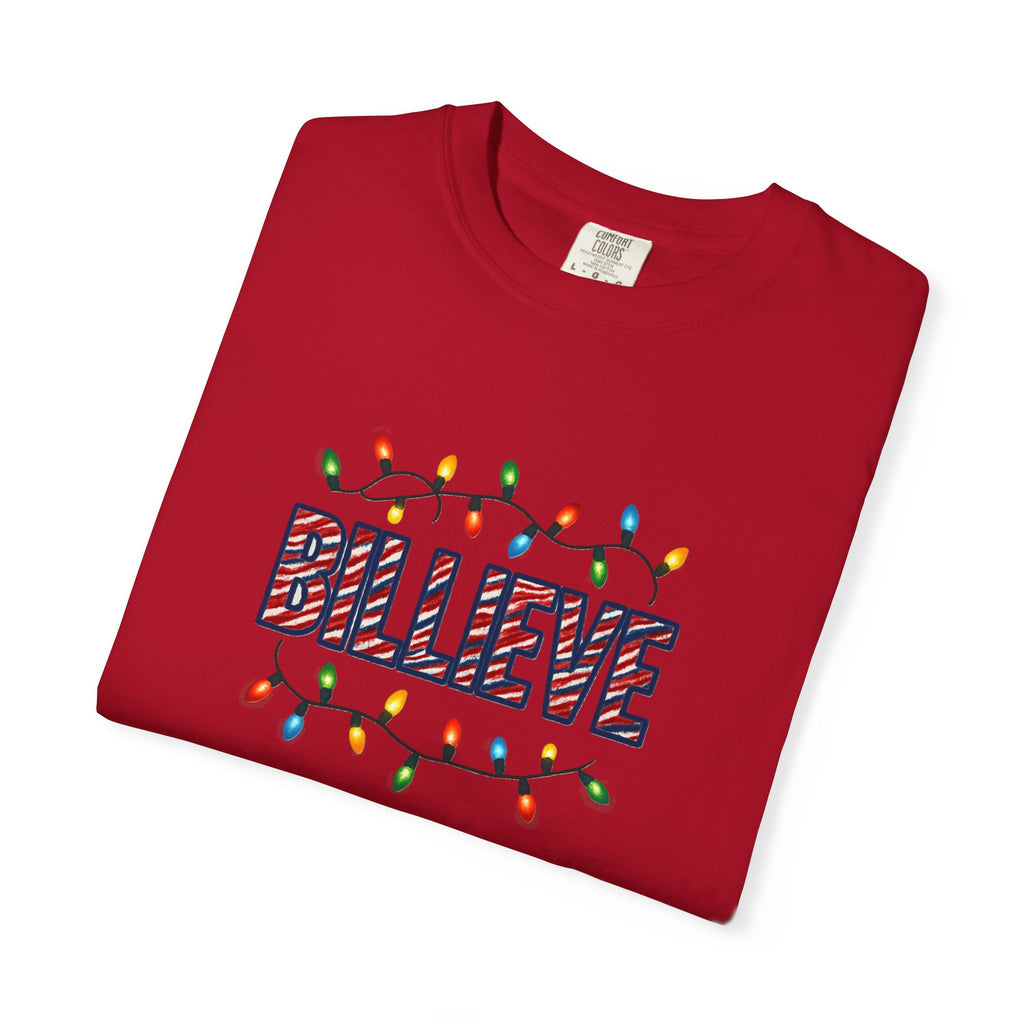 Billieve text with Christmas lights T-Shirt | Holiday graphic tee