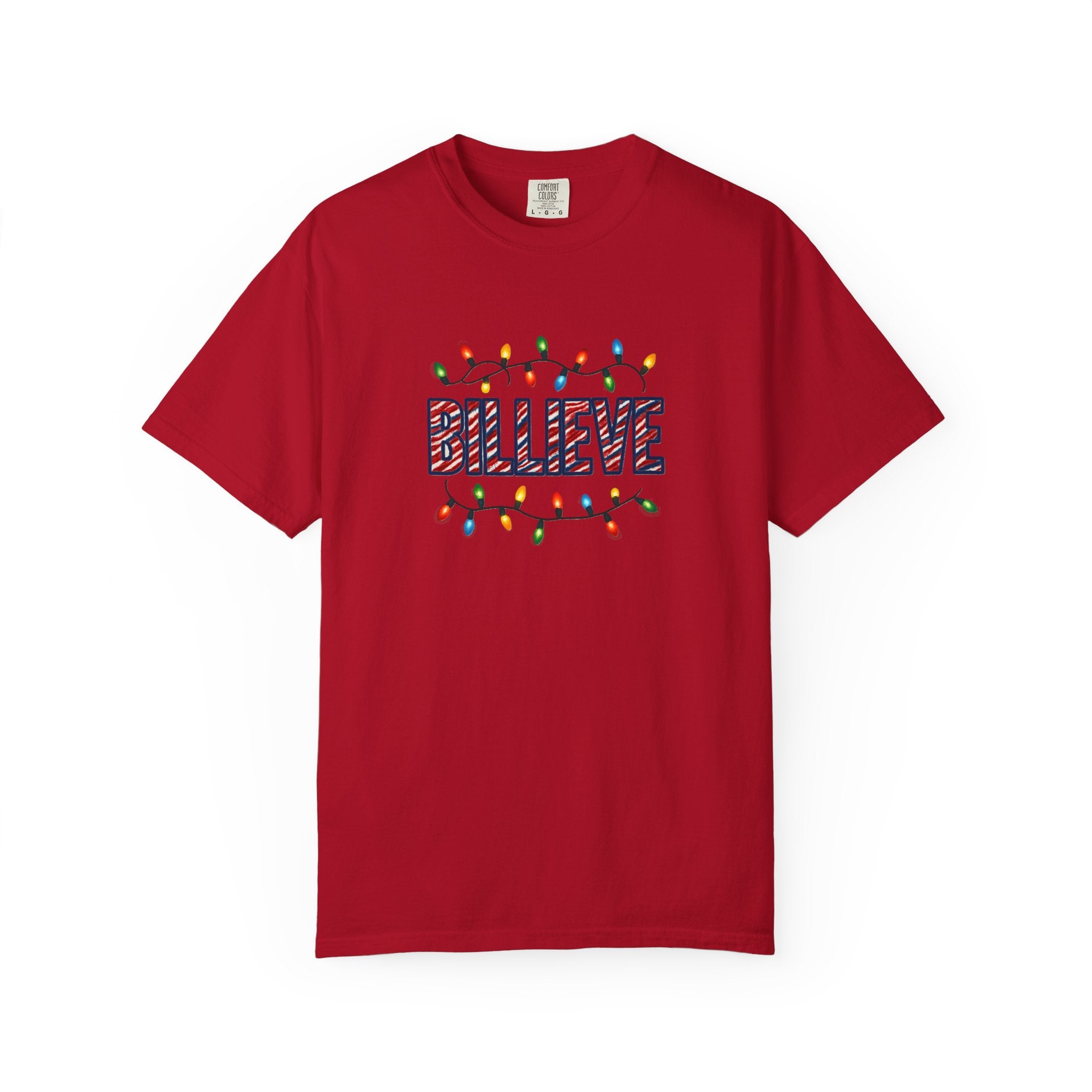Billieve text with Christmas lights T-Shirt | Holiday graphic tee