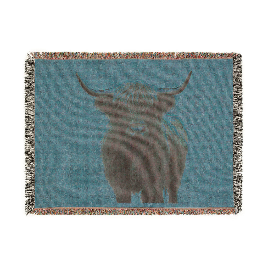 Highland Cow Woven Blanket | Scottish Cattle Throw, Rustic Farmhouse Decor