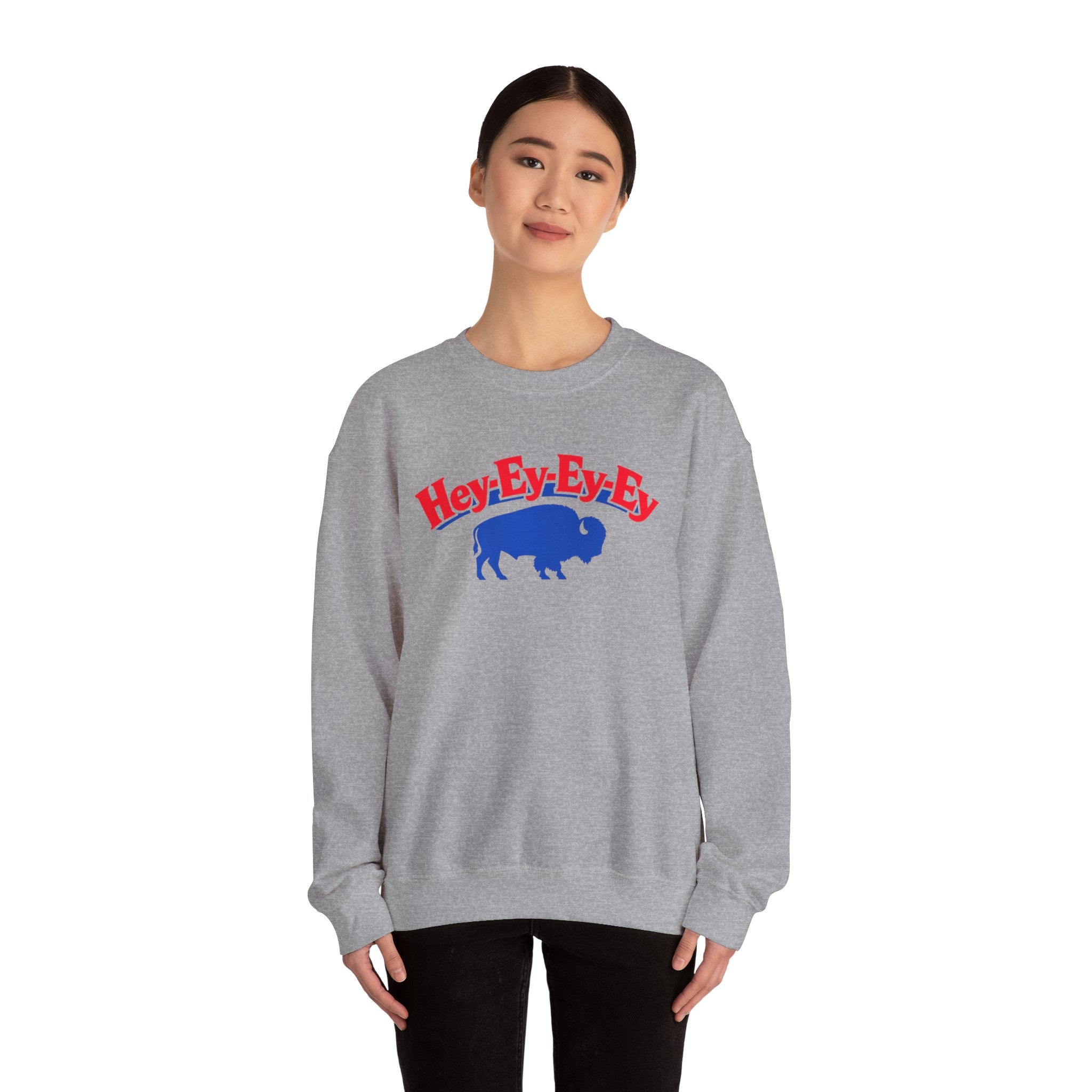 Hey-Ey-Ey-Ey Buffalo Crewneck Sweatshirt | Retro Buffalo Graphic