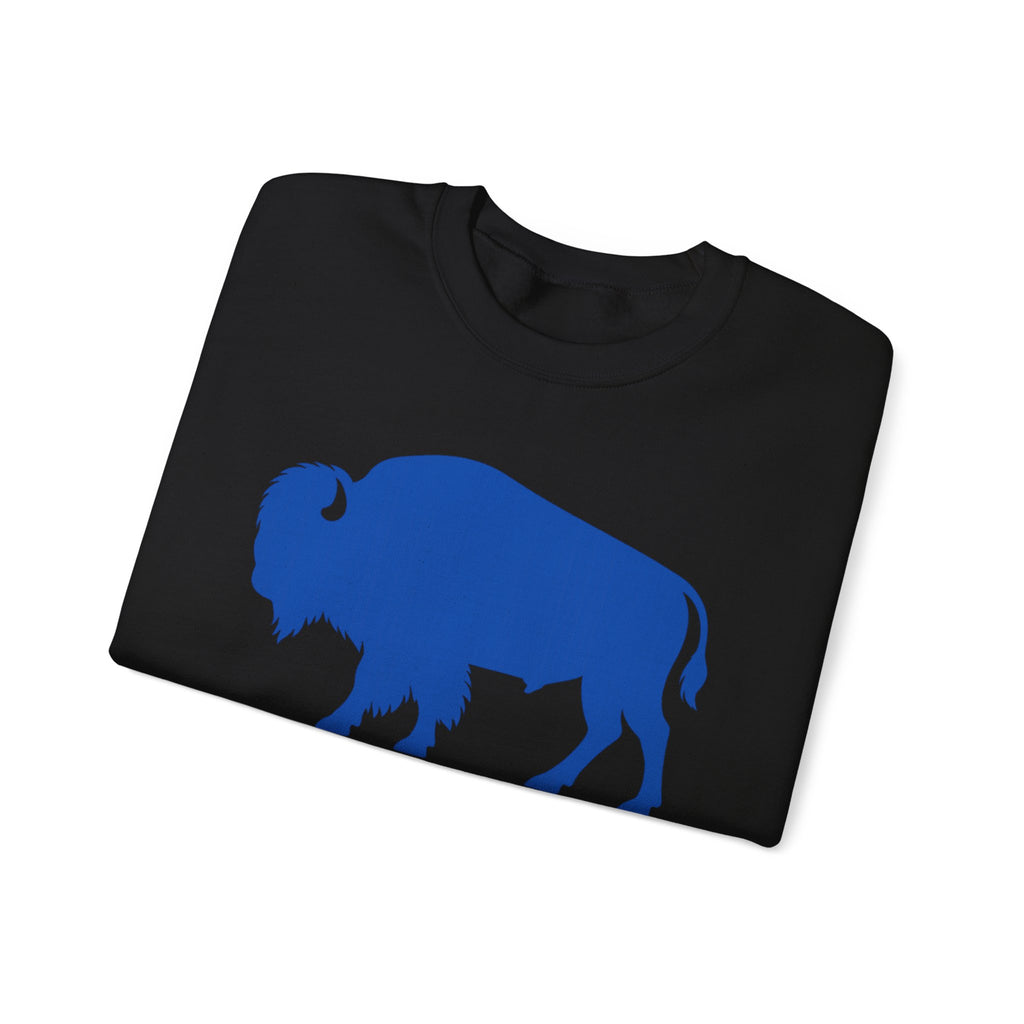 Blue Buffalo Silhouette Buffalo Sweatshirt | Red Blue Sleeve Text