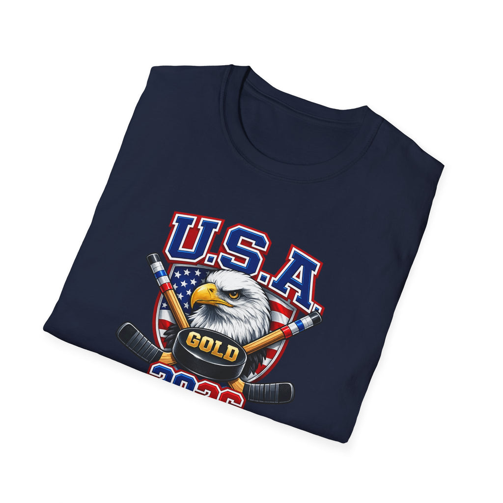 USA Gold 2026 Hockey T-Shirt — American Eagle & Flag Sports Tee