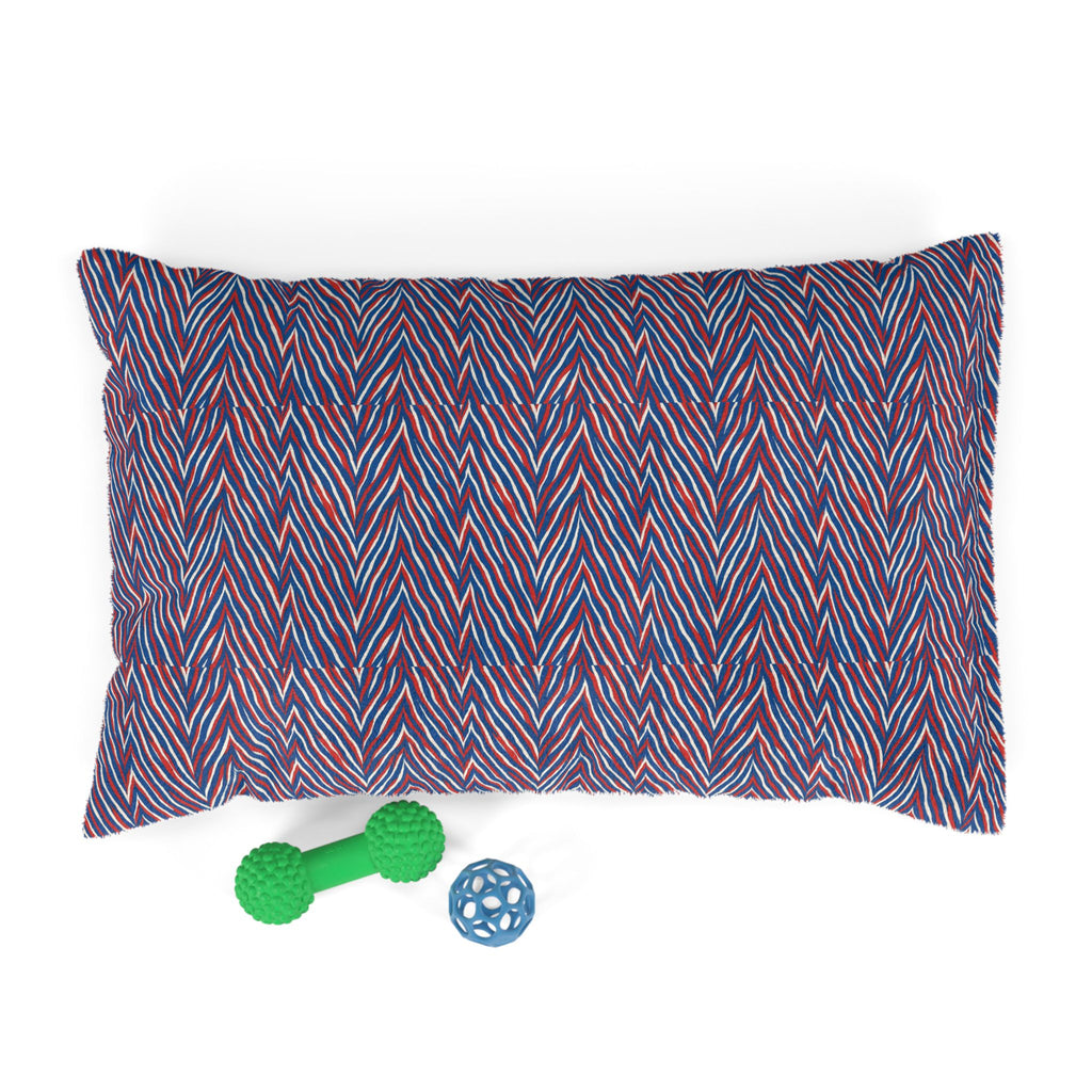 Red Blue Chevron Pattern Pet Bed | Striped Zigzag Dog Cushion