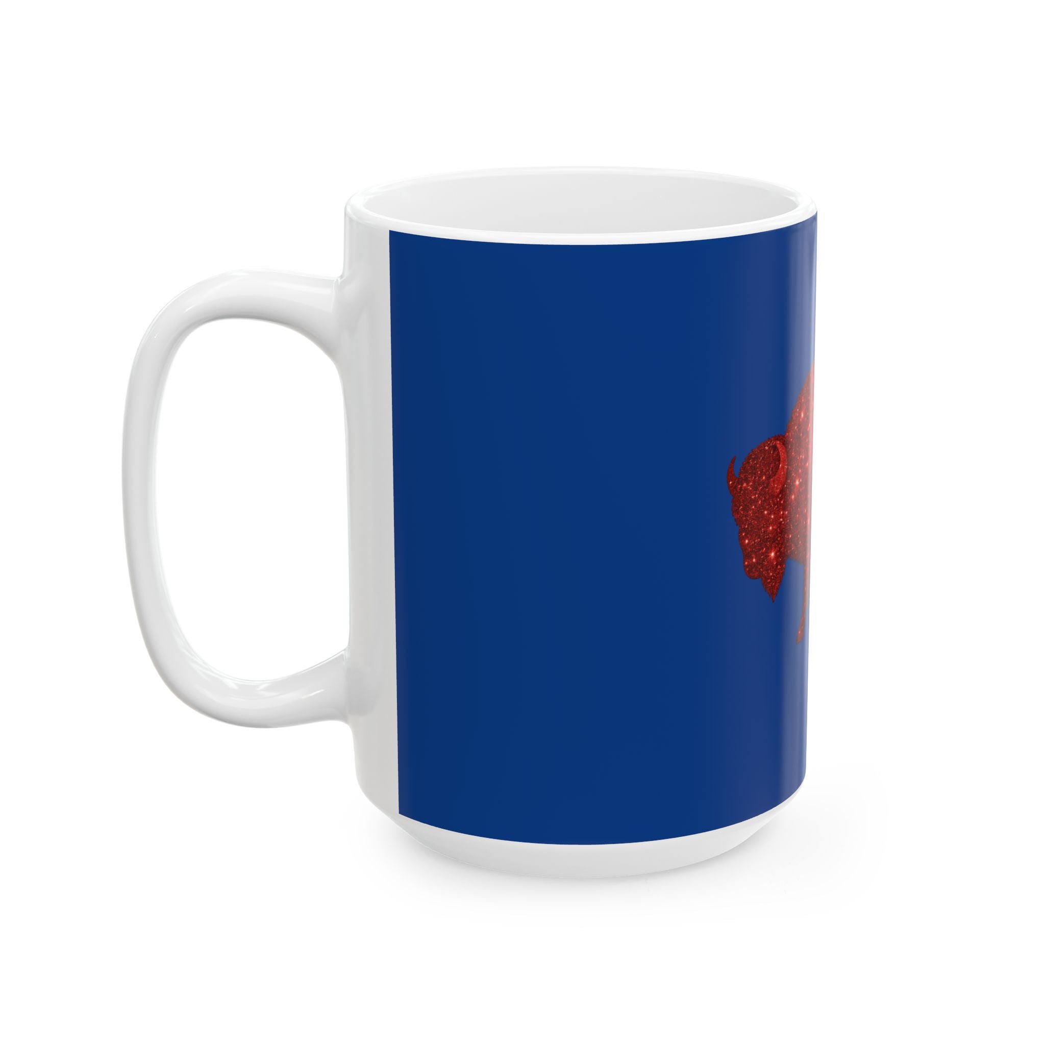 Red Glitter Buffalo Mug | Blue Background Ceramic Mug