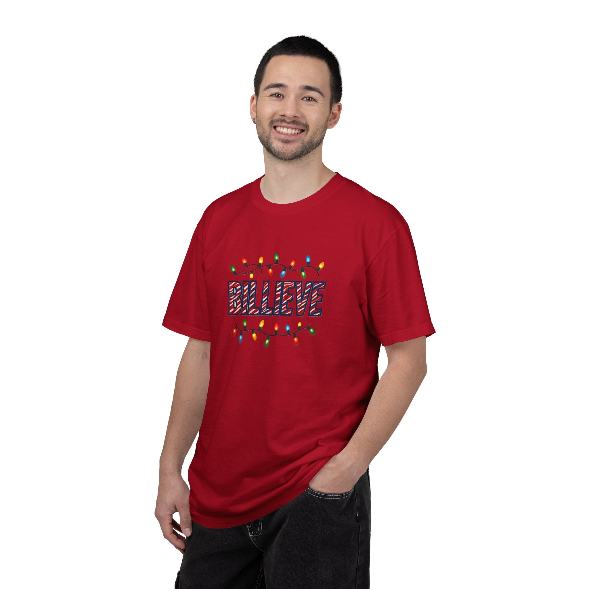Billieve text with Christmas lights T-Shirt | Holiday graphic tee