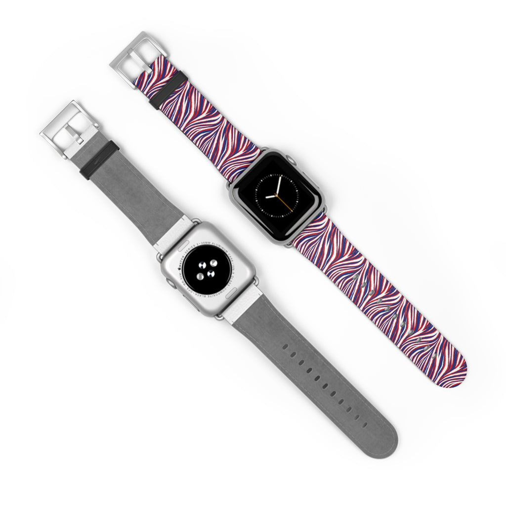 Wavy Red White Blue Pattern Watch Band — Abstract Striped Apple Watch Strap