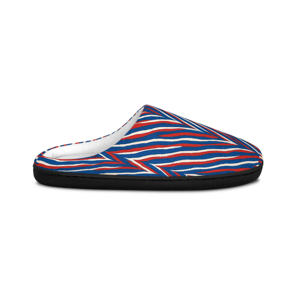 Red White Blue Zigzag Pattern Men's Indoor Slippers | Striped Cozy House Shoes