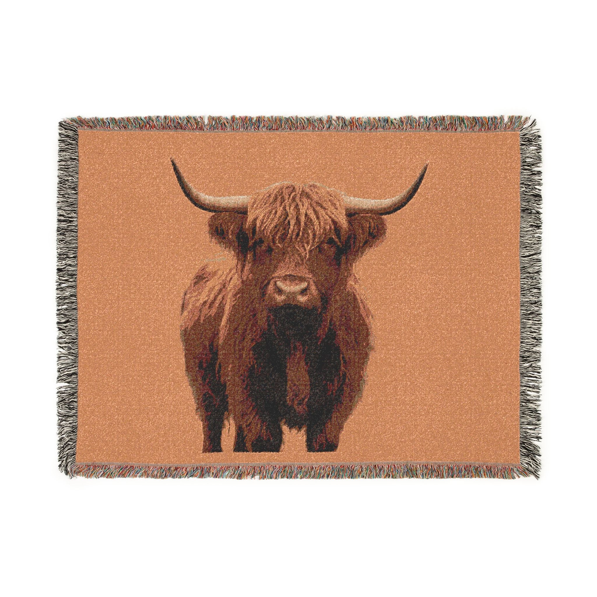 Highland Cow Woven Blanket | Scottish Cattle Throw, Rustic Farmhouse Decor