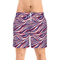 Buffalo Red White Blue Wavy Stripes Swim Shorts | Men's Mid-Length Swim Shorts