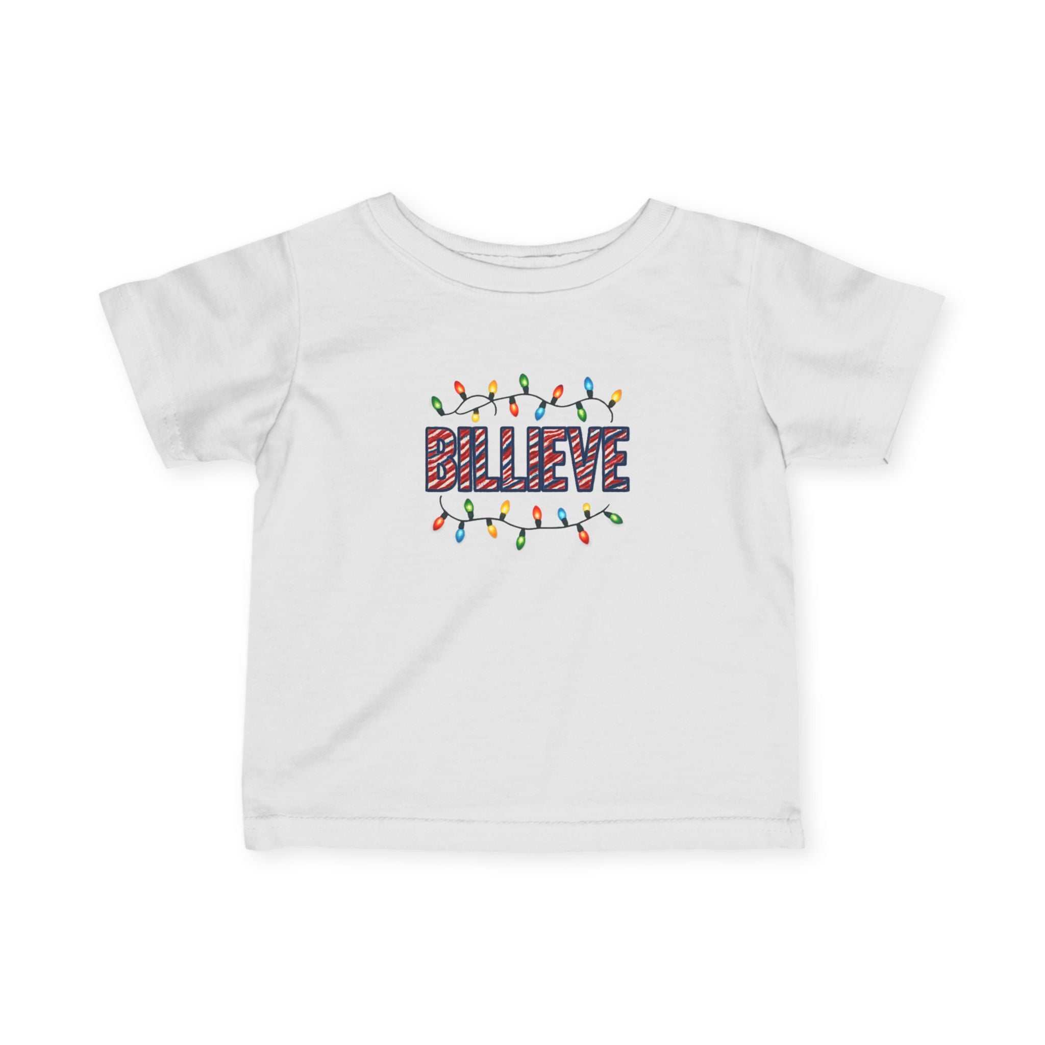Billieve  text with Christmas lights Infant Tee | Holiday baby shirt