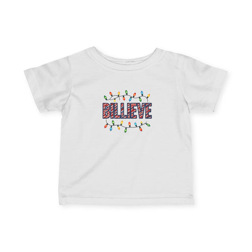 Billieve  text with Christmas lights Infant Tee | Holiday baby shirt
