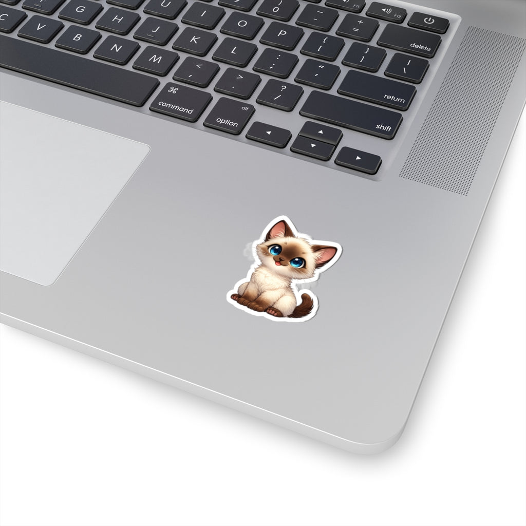 Cute Siamese Kitten Sticker | Kiss-Cut Cat Decal, Blue Eyes Laptop Sticker