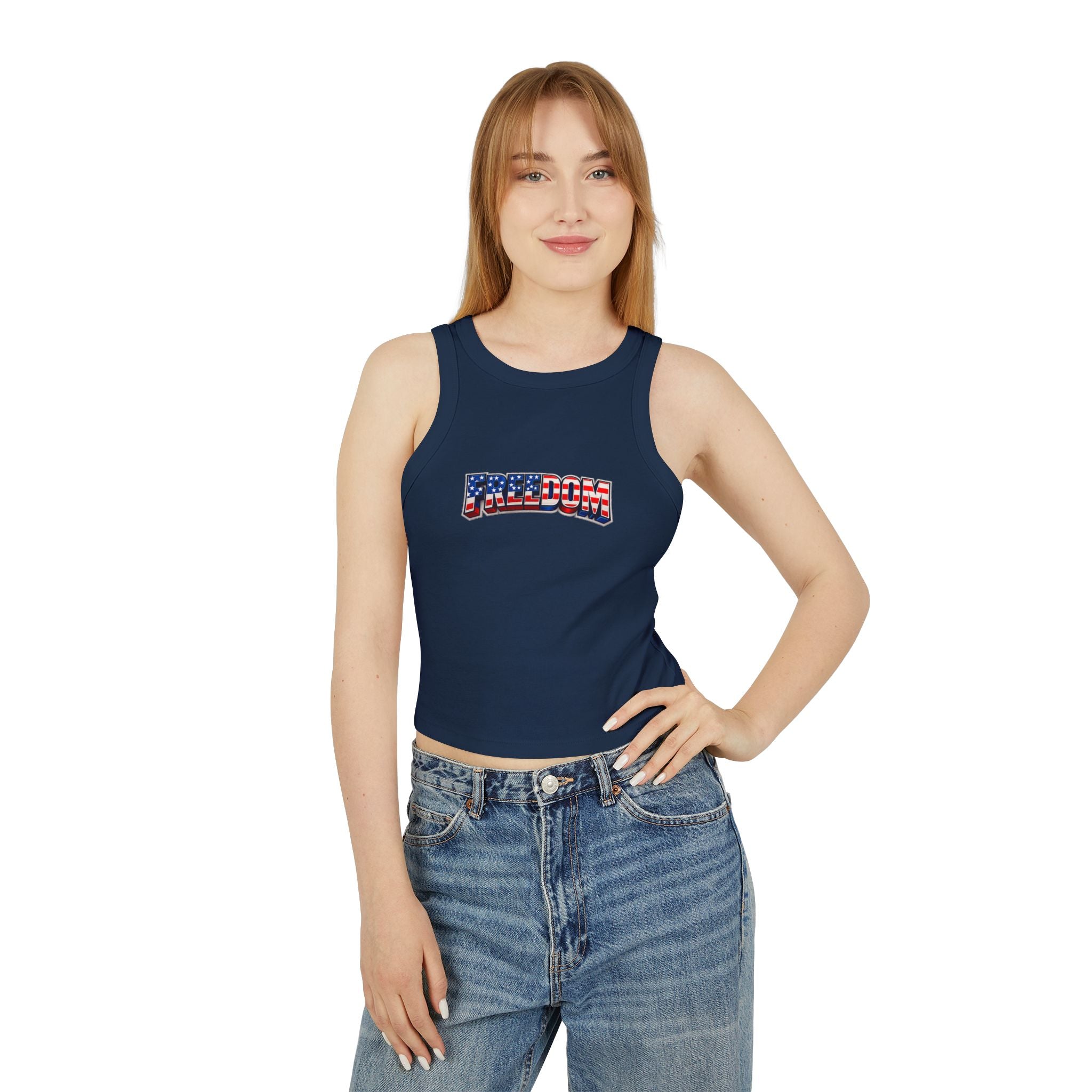 Freedom Graphic Racer Tank — Patriotic USA Flag Design