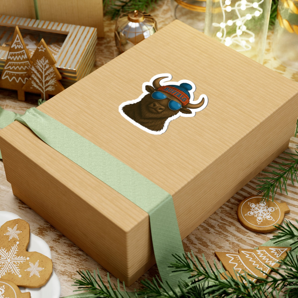 Buffalo with Beanie and Sunglasses Sticker | Kiss-Cut Sticker