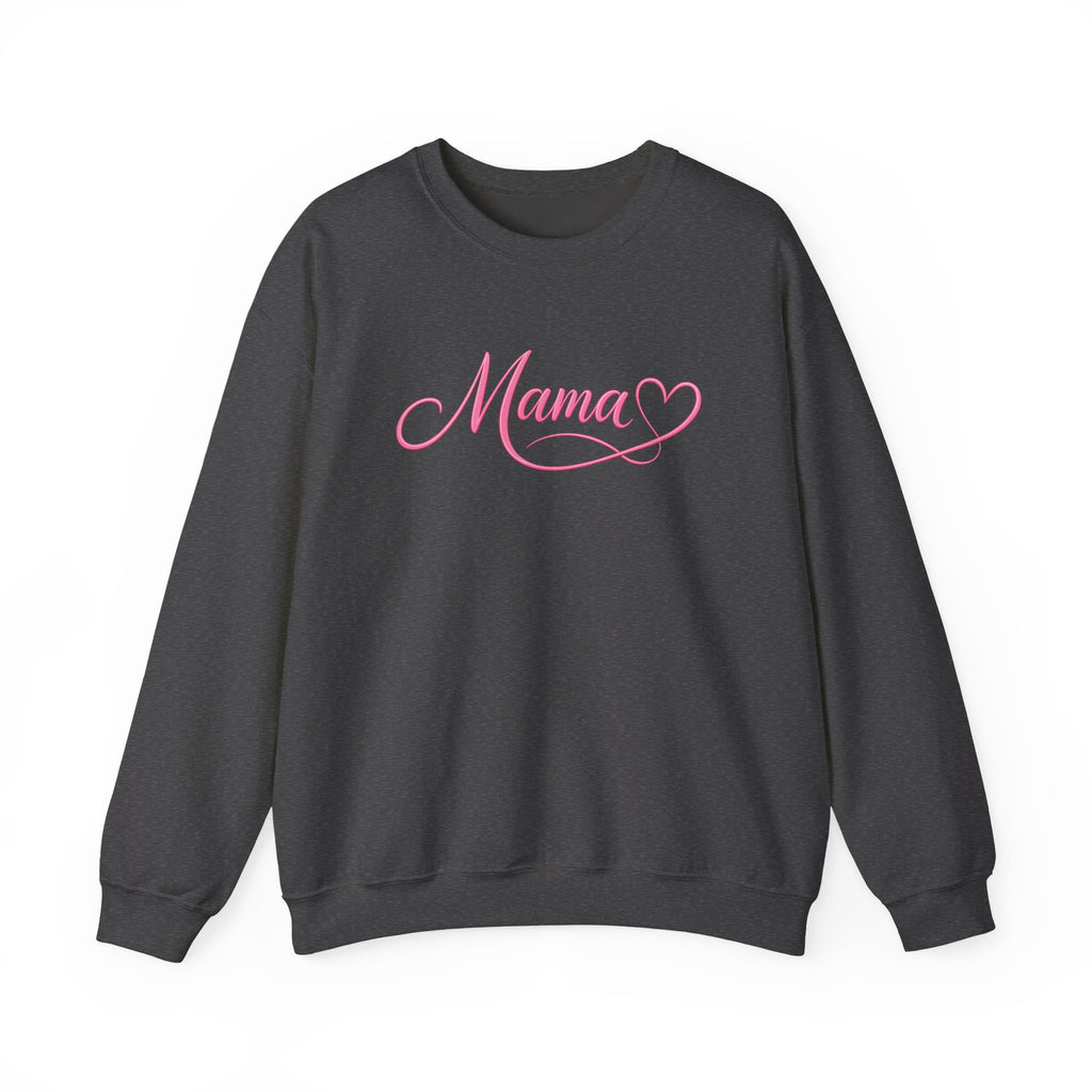 Mama Heart Crewneck Sweatshirt — Pink Script "Mama" Pullover for Moms, Mother's Day Gift