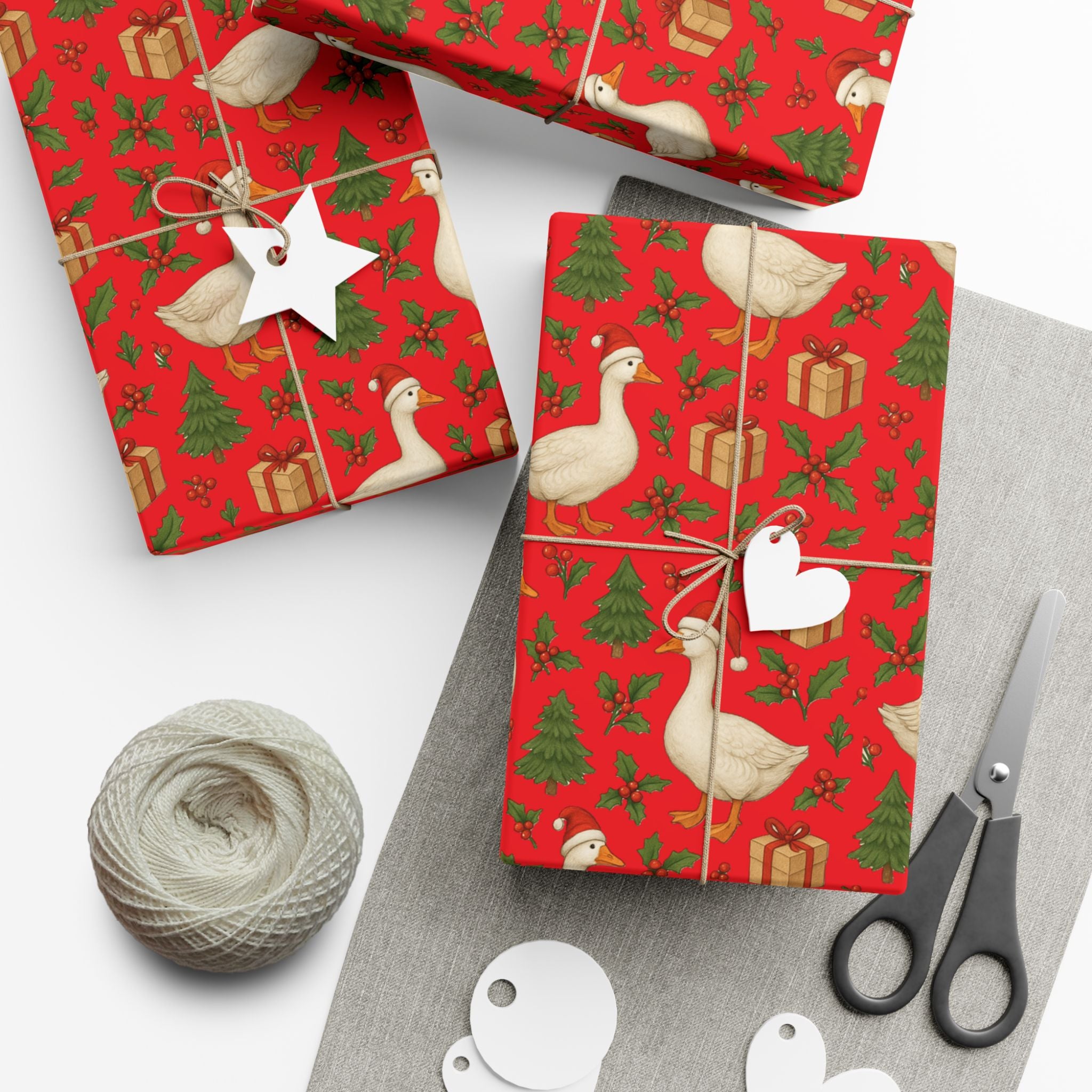 Christmas Geese Gift Wrap Paper | Holiday Duck Pattern Wrapping Paper