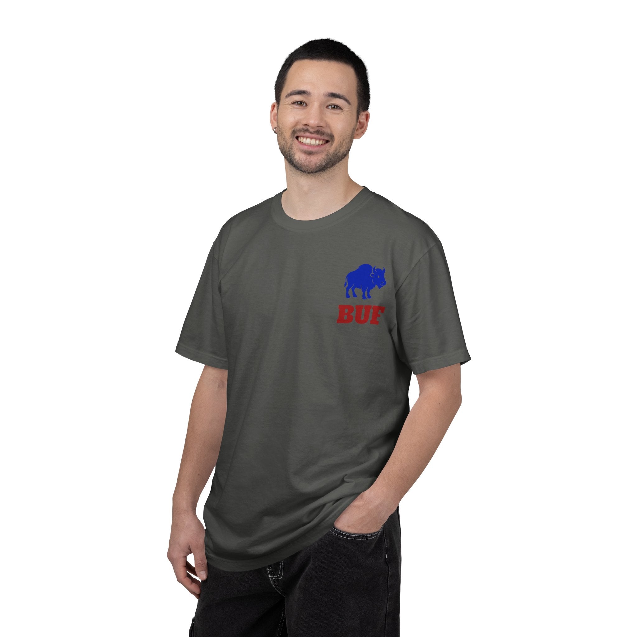 Buffalo Logo BUF, T-Shirt | Blue Buffalo Silhouette with Red Text