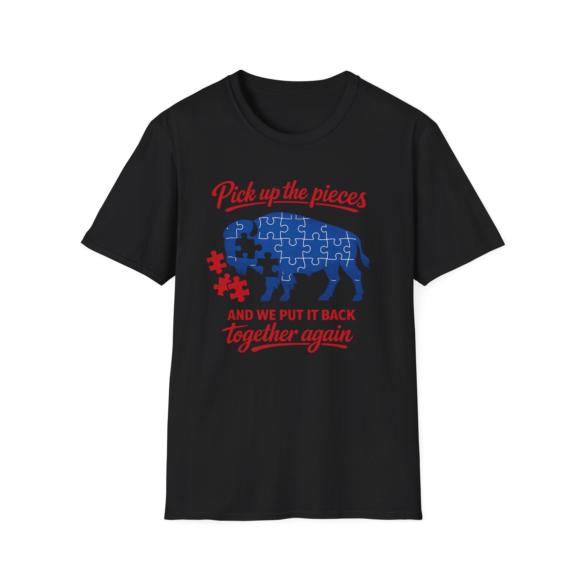 Buffalo Puzzle Piece design T-Shirt | Pick up the pieces, we put it back together again