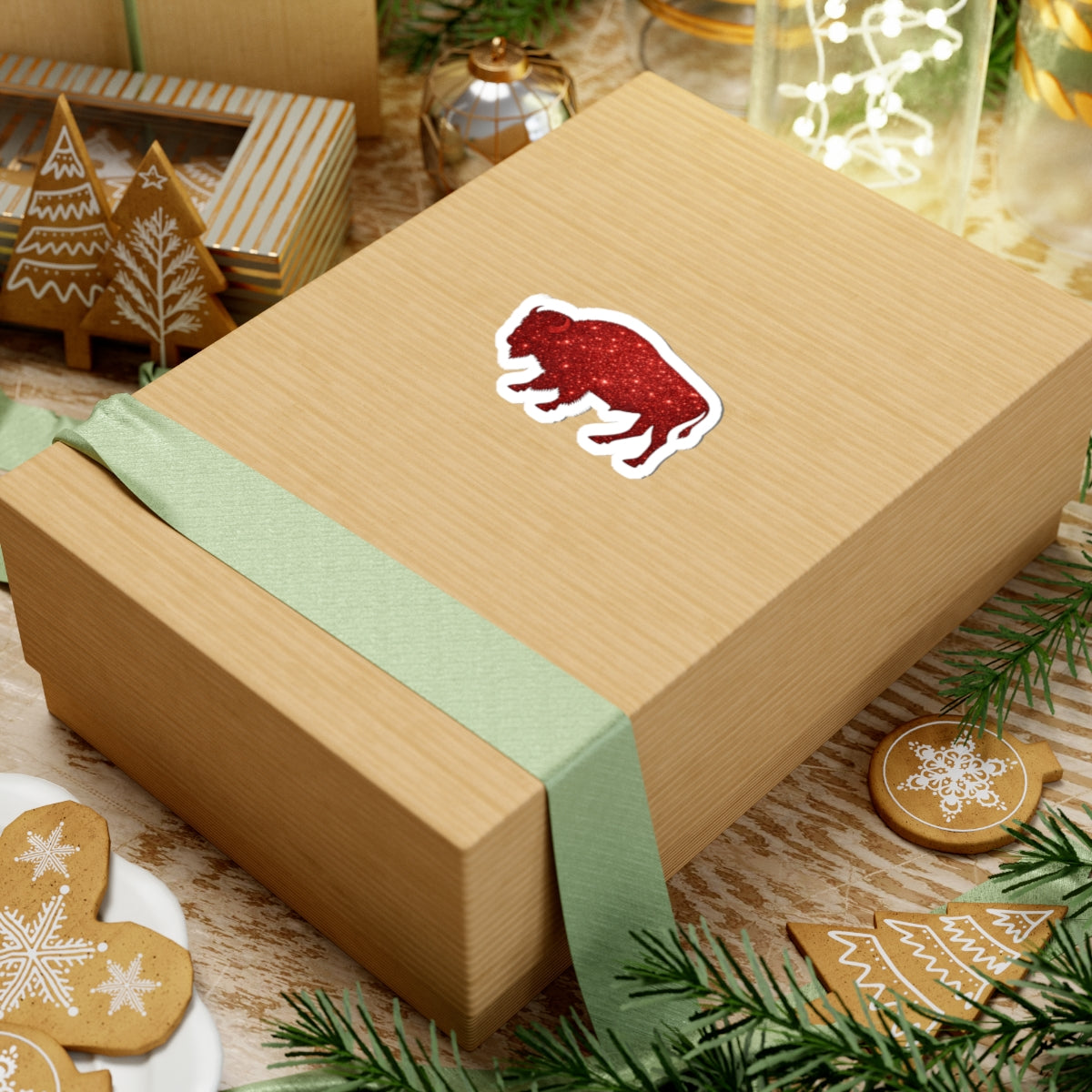 Red Glitter Buffalo Sticker | Kiss-Cut Vinyl Decal, Laptop Sticker