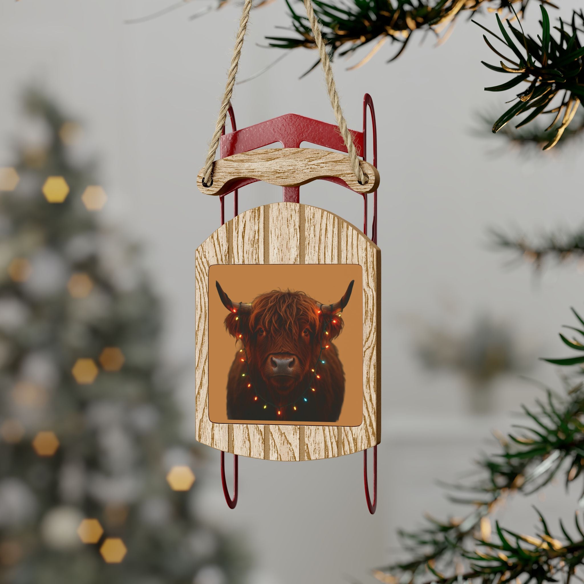 Highland Cow Sled Ornaments