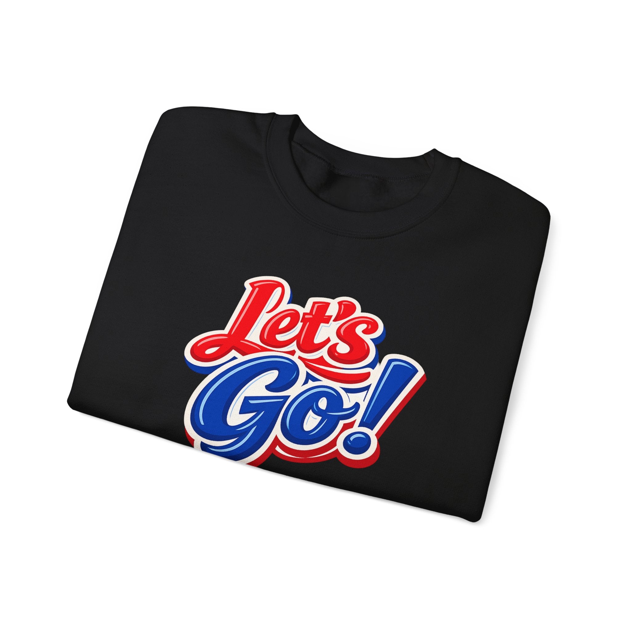 Let's Go! Buffalo crewneck sweatshirt | Retro script design, red blue sleeve text