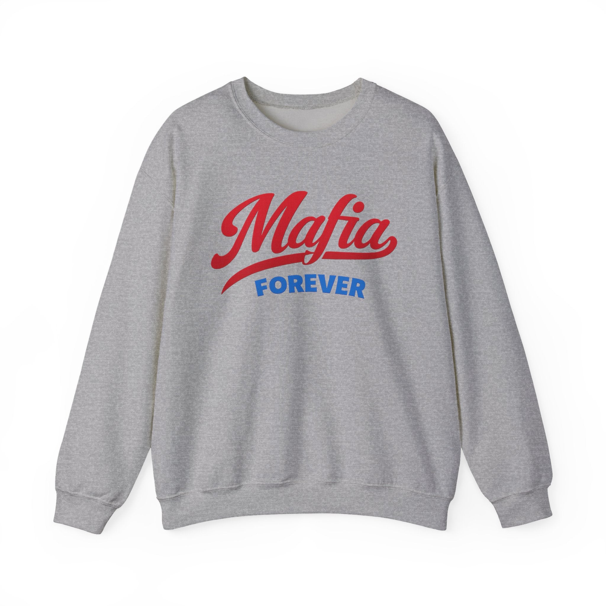Mafia Forever Crewneck Sweatshirt | Retro Script Logo, White Pullover