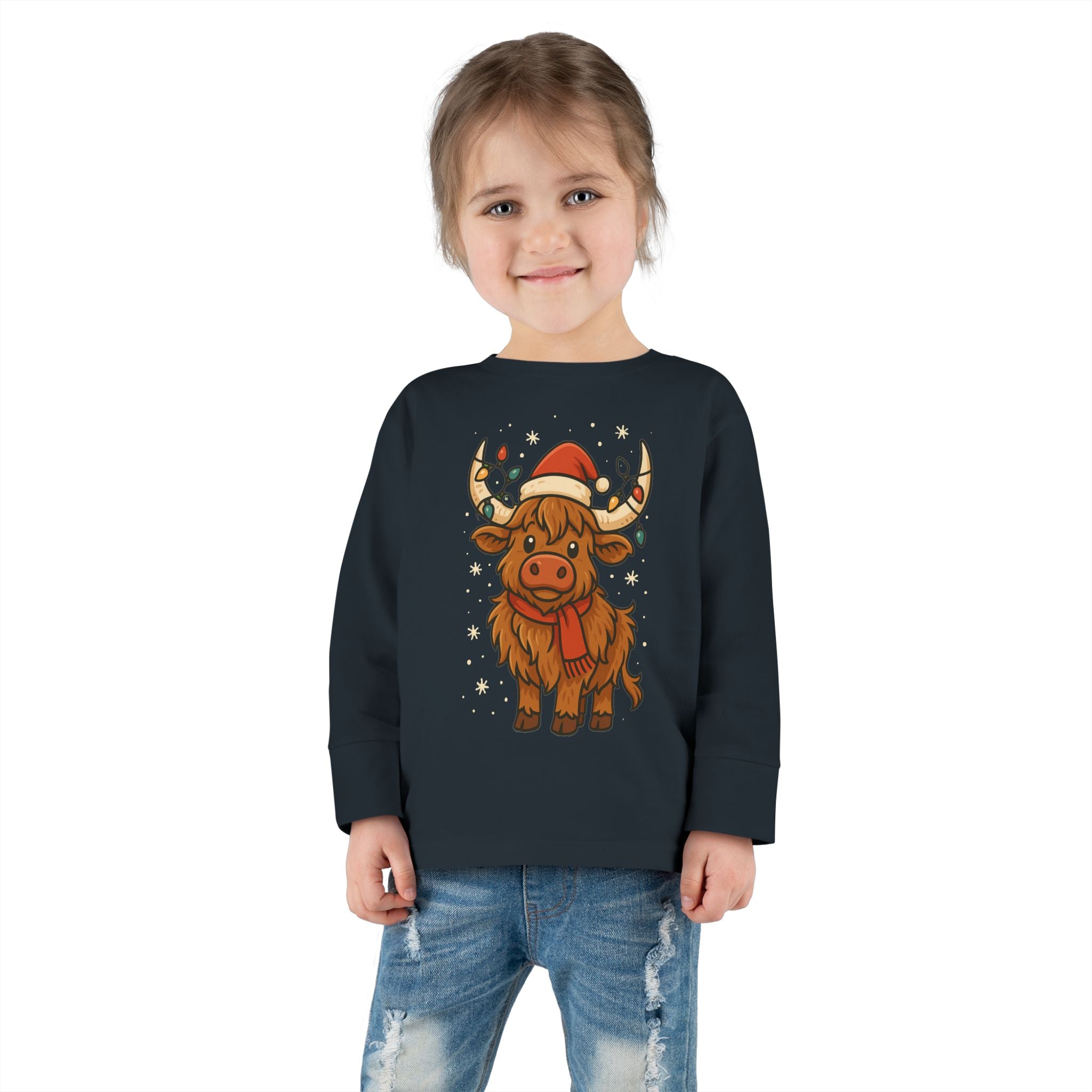 Highland Cow in Santa Hat Toddler Tee | Christmas