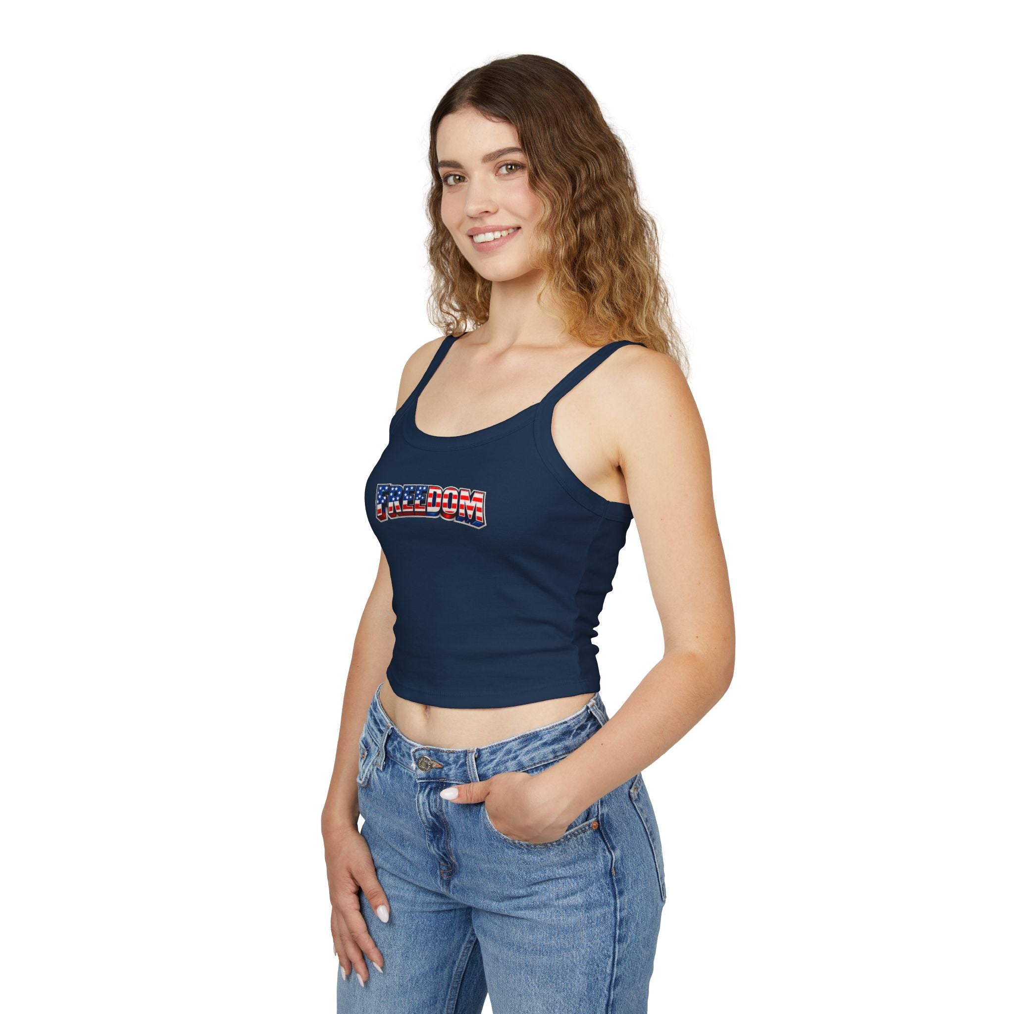 Freedom Flag Tank Top — Women's Patriotic Spaghetti Strap Crop