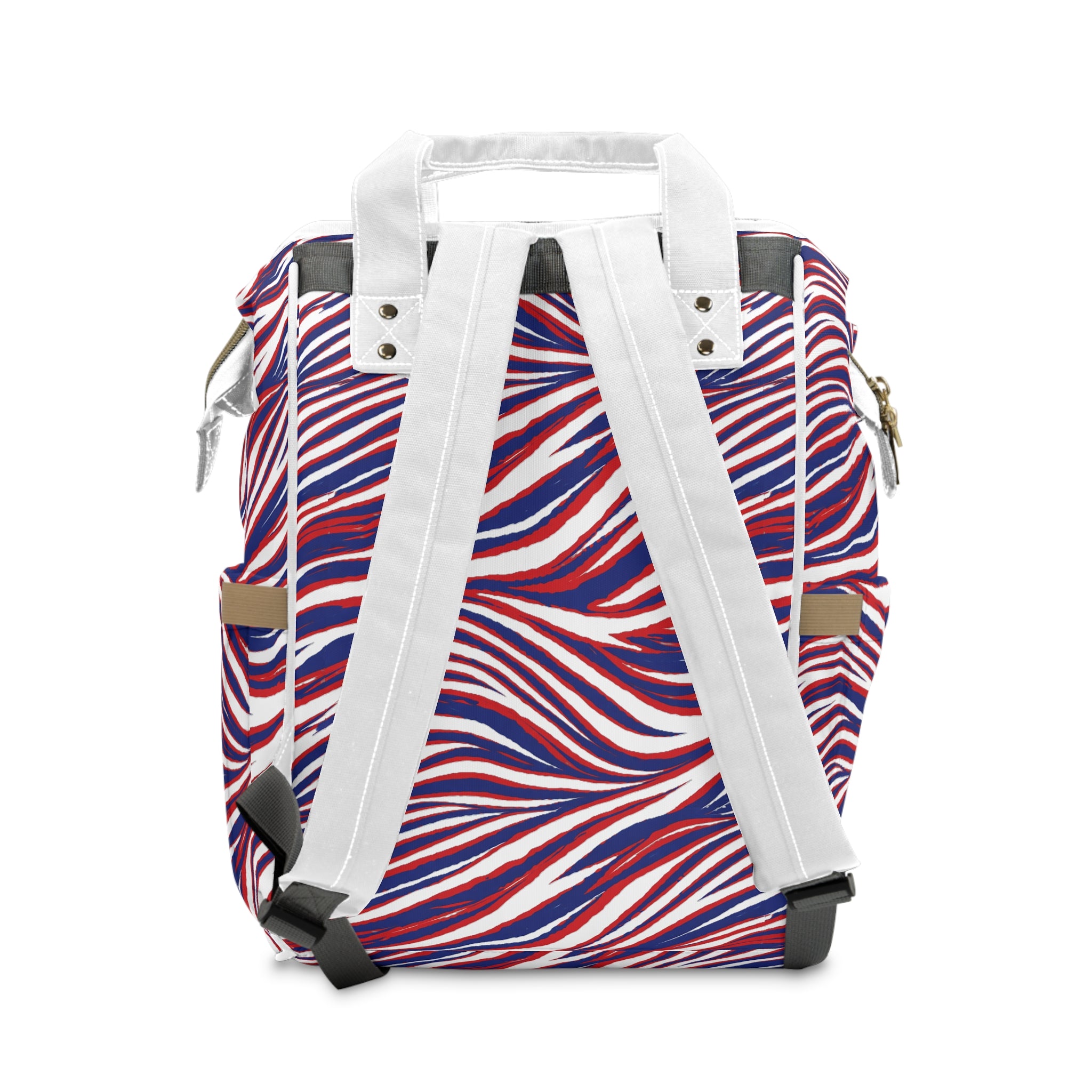 Buffalo Red White Blue Stripes Diaper Backpack | Patterned Baby Bag