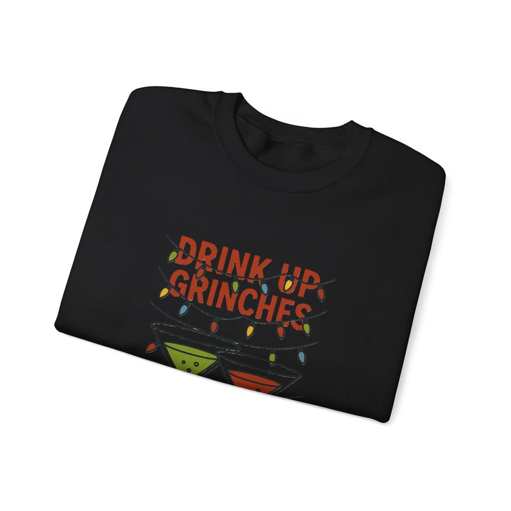 Drink Up Grinches Sweatshirt | Christmas cocktail lights holiday design