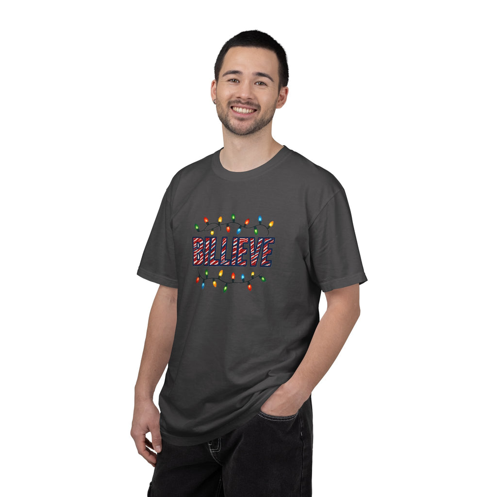 Billieve text with Christmas lights T-Shirt | Holiday graphic tee