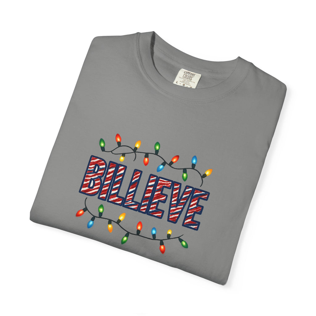 Billieve text with Christmas lights T-Shirt | Holiday graphic tee