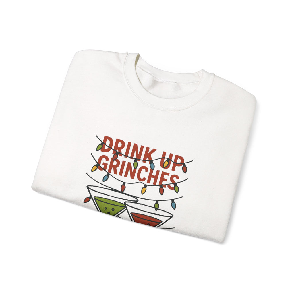 Drink Up Grinches Sweatshirt | Christmas cocktail lights holiday design