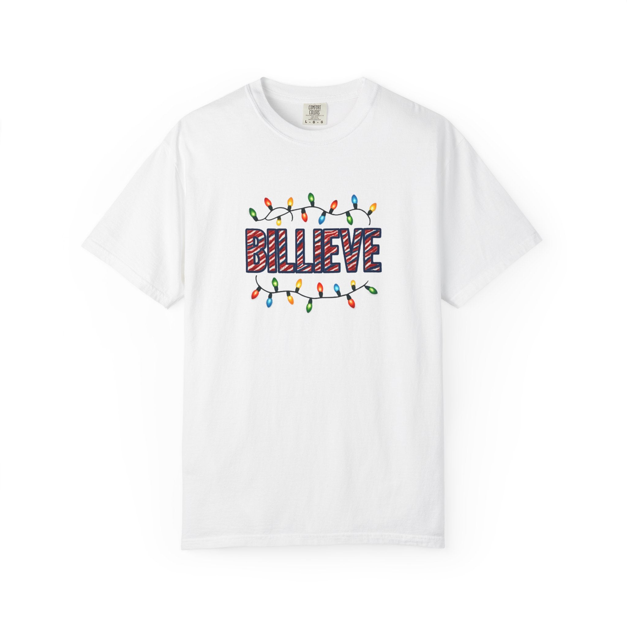Billieve text with Christmas lights T-Shirt | Holiday graphic tee