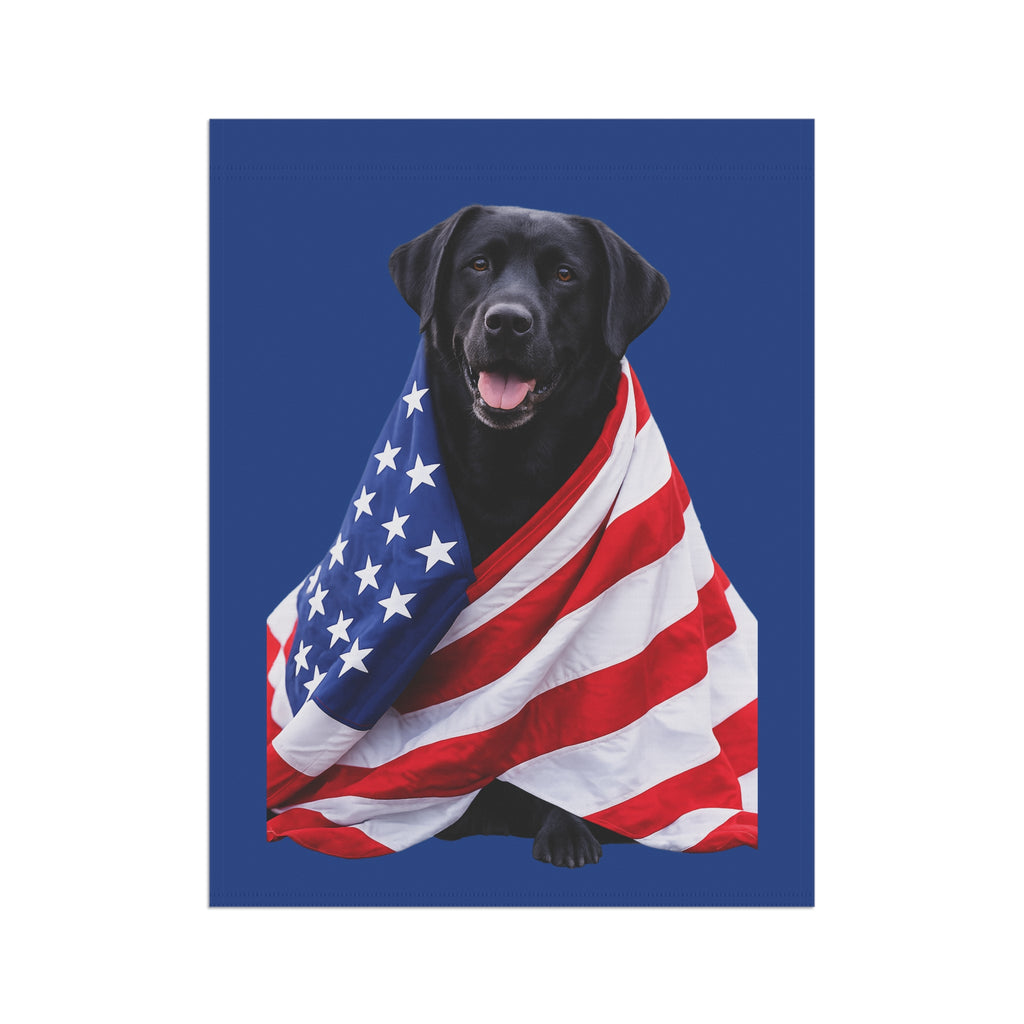 Black Labrador Wrapped in American Flag Garden & House Banner | Patriotic Yard Decor