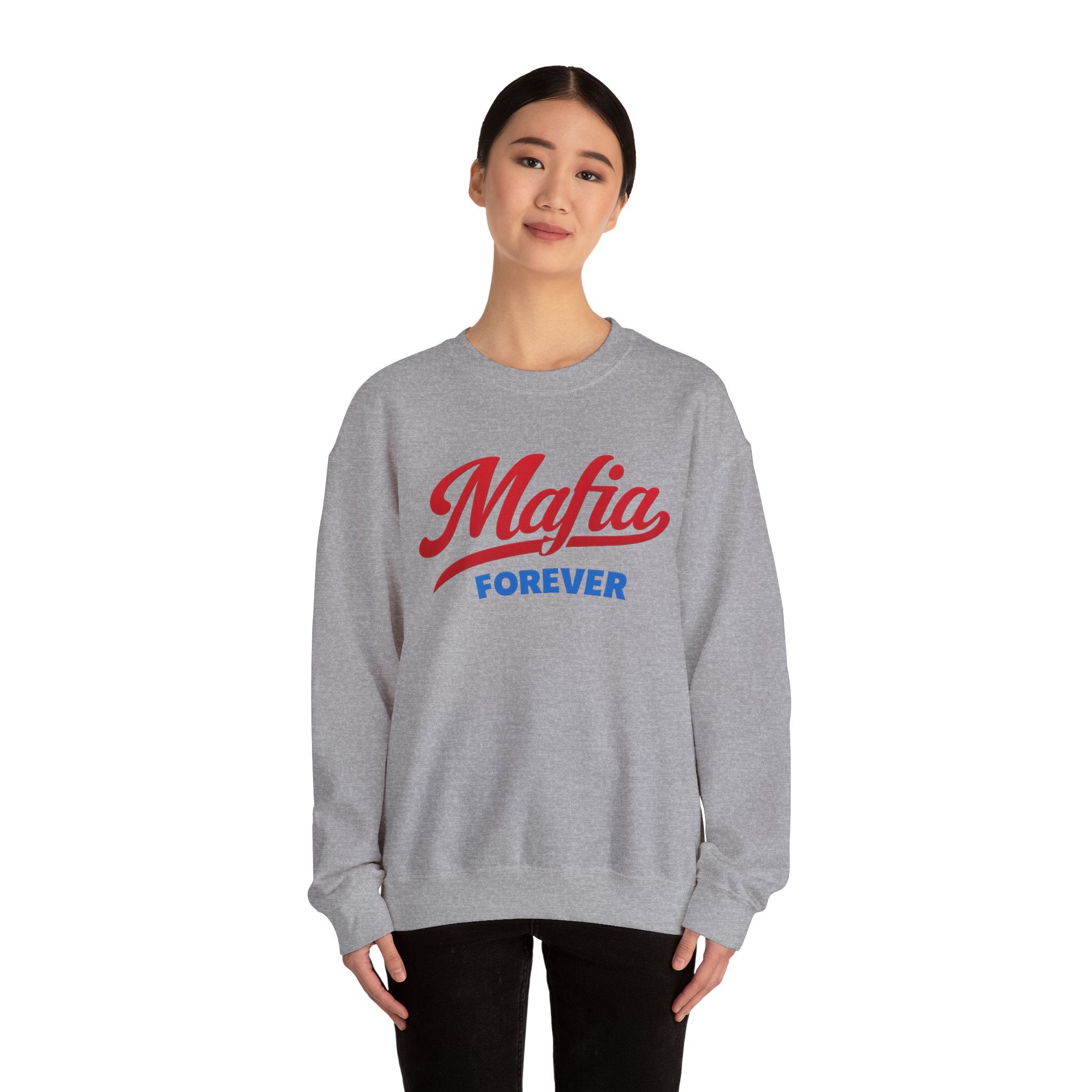 Mafia Forever Crewneck Sweatshirt | Retro Script Logo, White Pullover