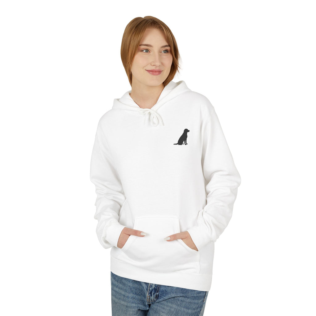 Sitting Labrador Dog Hoodie | Minimal Small Dog Silhouette, White Pullover