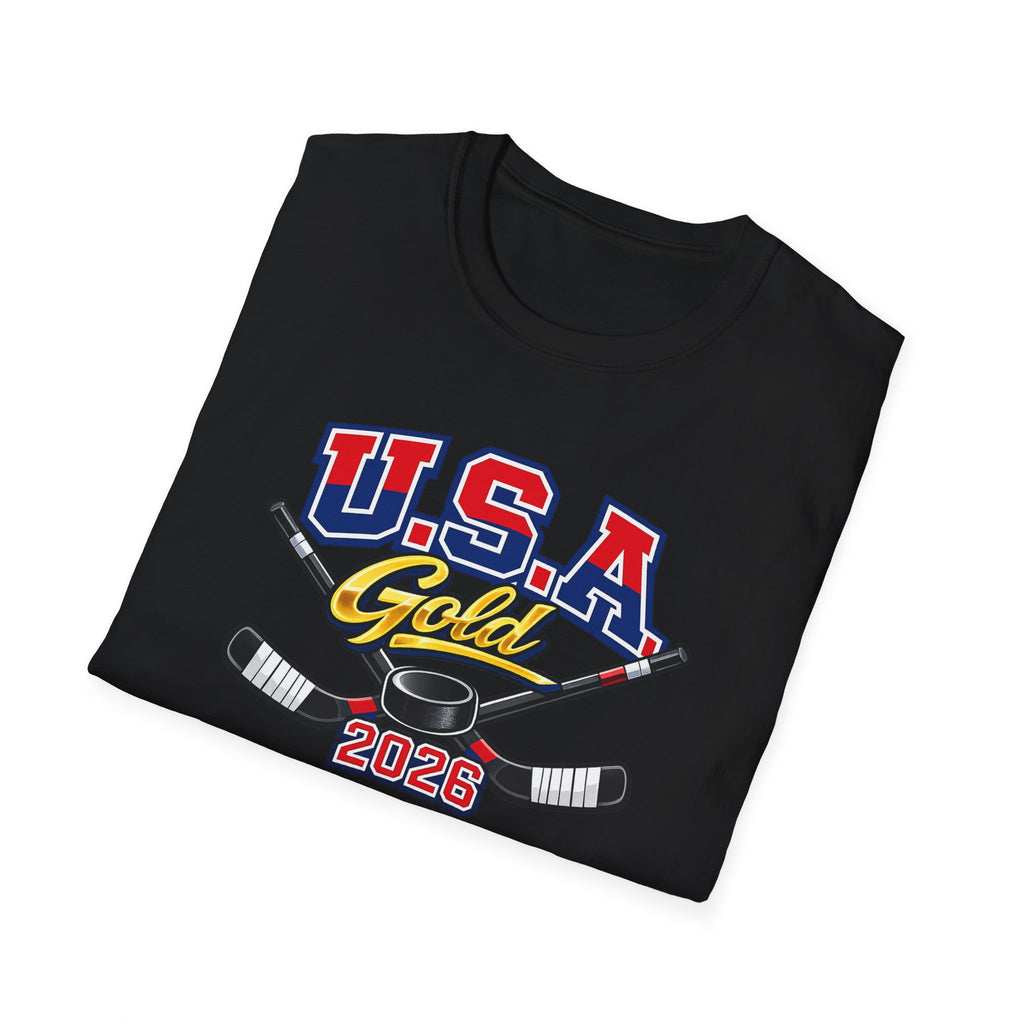 USA Gold 2026 Hockey T-Shirt — Patriotic Ice Hockey Tee