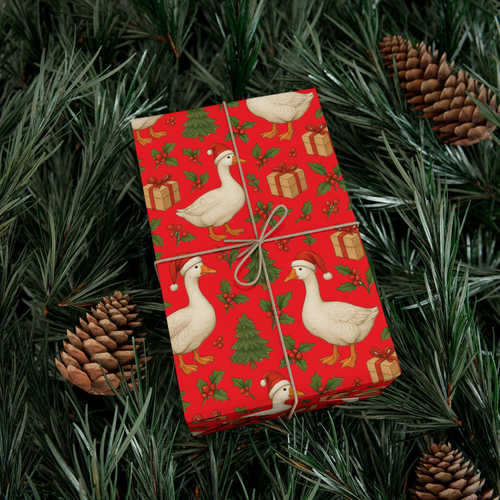 Christmas Geese Gift Wrap Paper | Holiday Duck Pattern Wrapping Paper