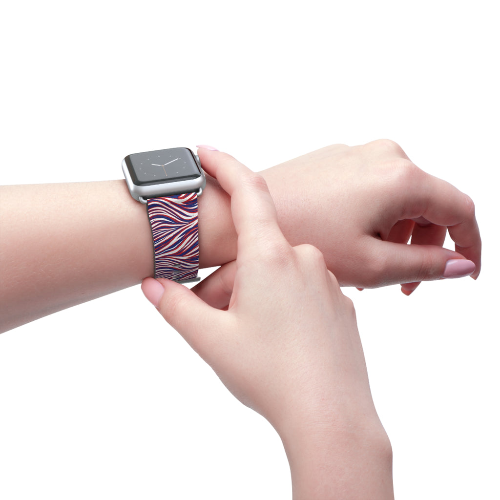 Wavy Red White Blue Pattern Watch Band — Abstract Striped Apple Watch Strap