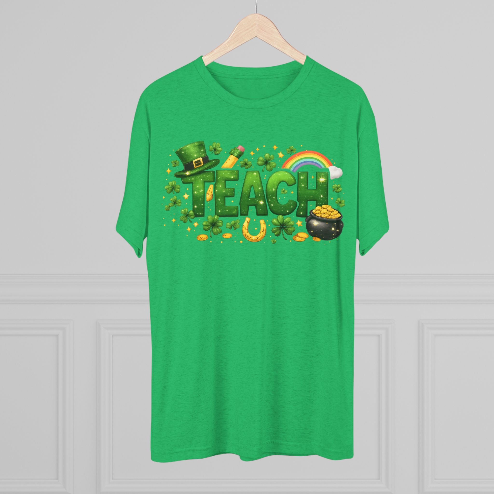 St. Patrick's Day Teach T‑Shirt — Lucky Teacher Shamrock & Pot of Gold Tee