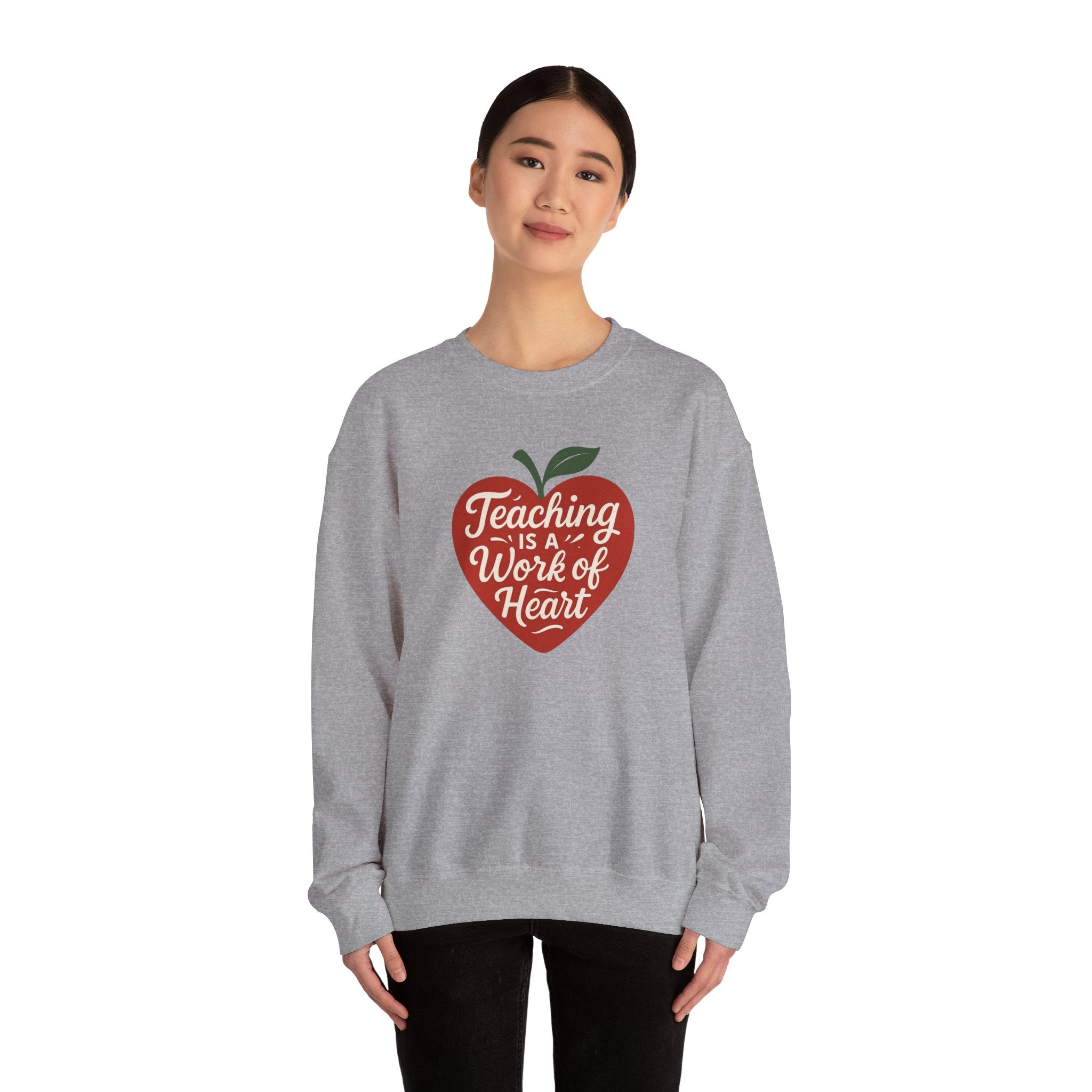 Teaching Is a Work of Heart Sweatshirt | Teacher Apple Design