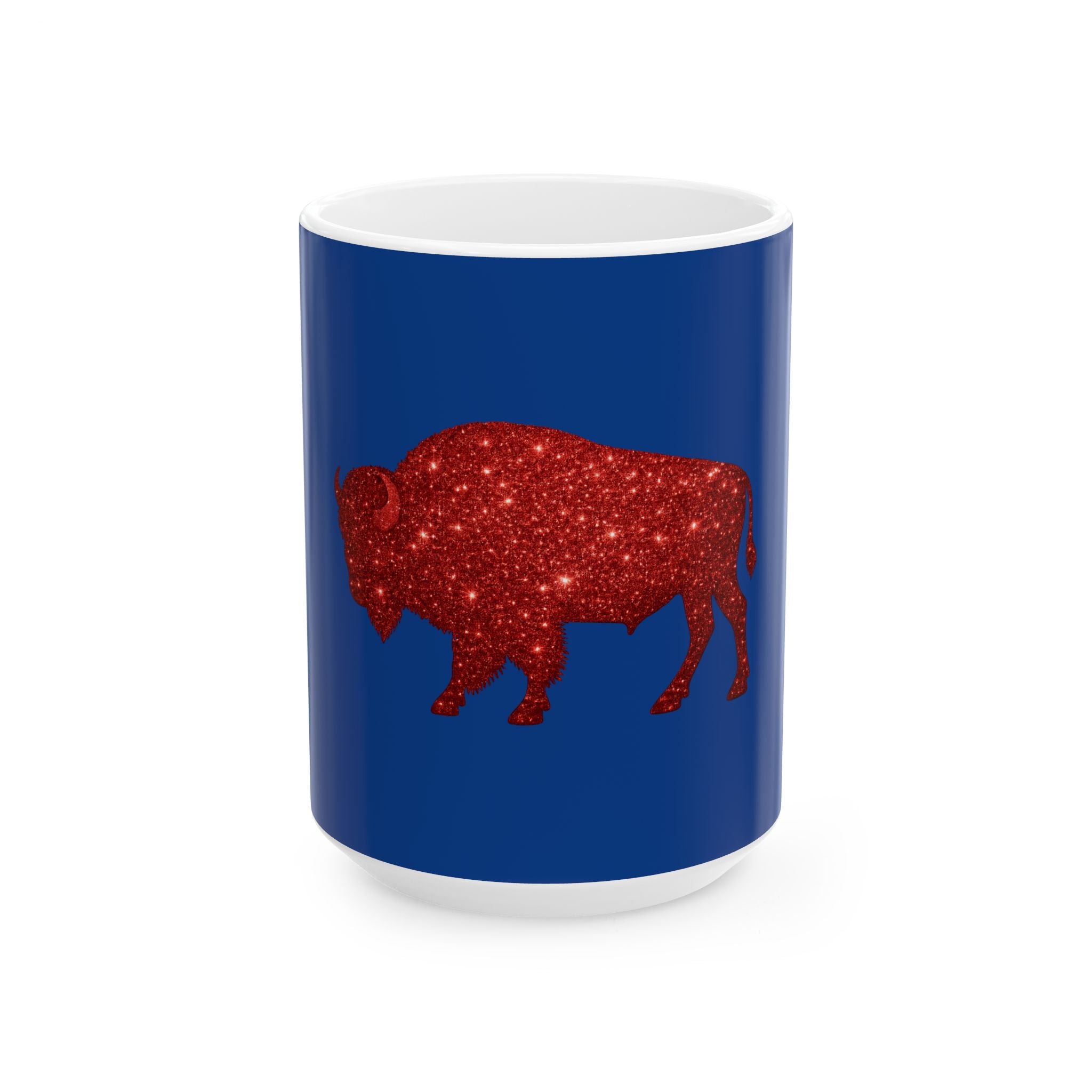 Red Glitter Buffalo Mug | Blue Background Ceramic Mug