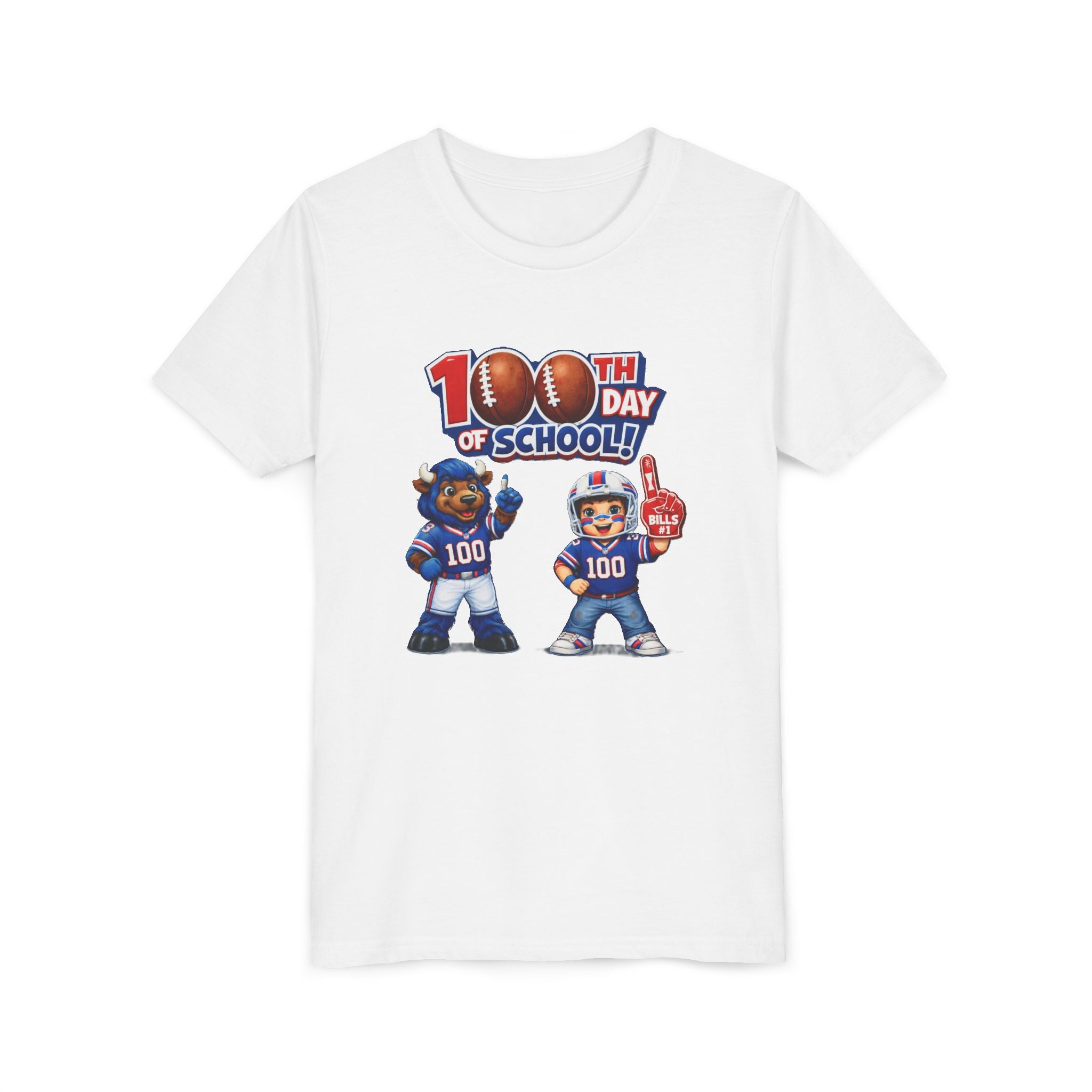 Buffalo 100th Day of School Kids Tee | Football Mascot 100 Design