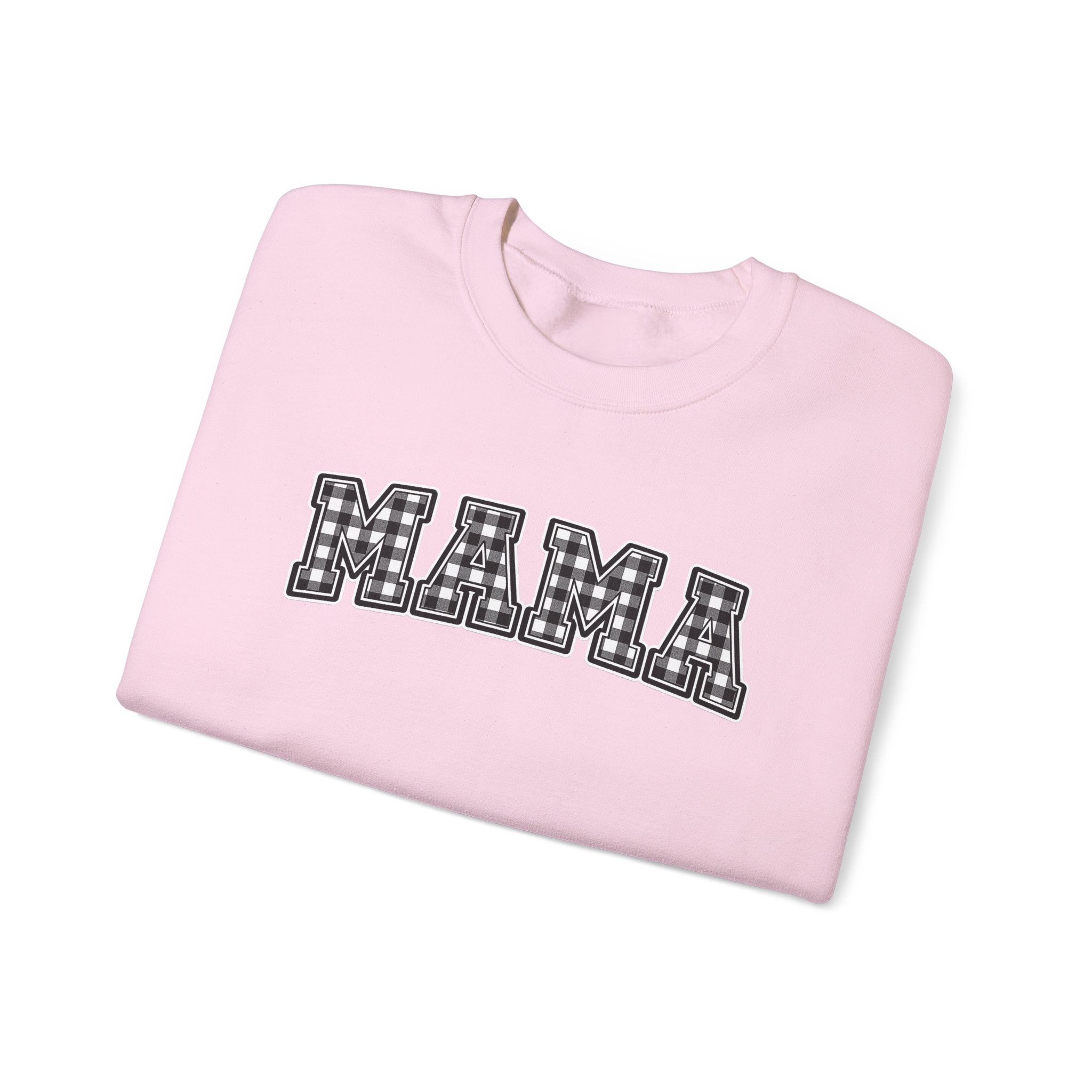 Mama Plaid Sweatshirt — "MAMA" Graphic Crewneck for Moms