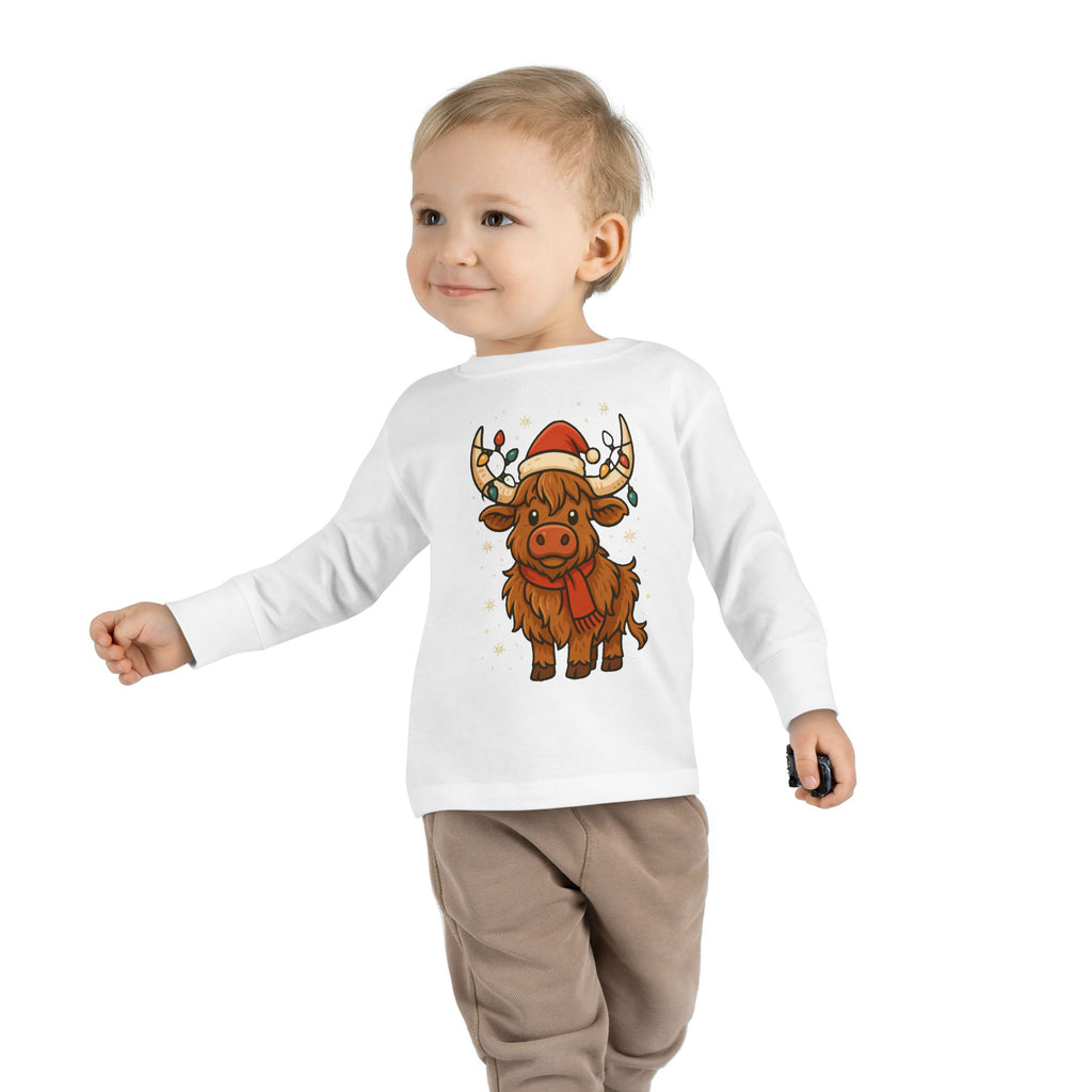Highland Cow in Santa Hat Toddler Tee | Christmas